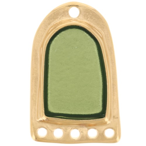 Pendentif chandelier 27x17 mm résine époxy effet vitrail - Doré à l'or fin - Vert
