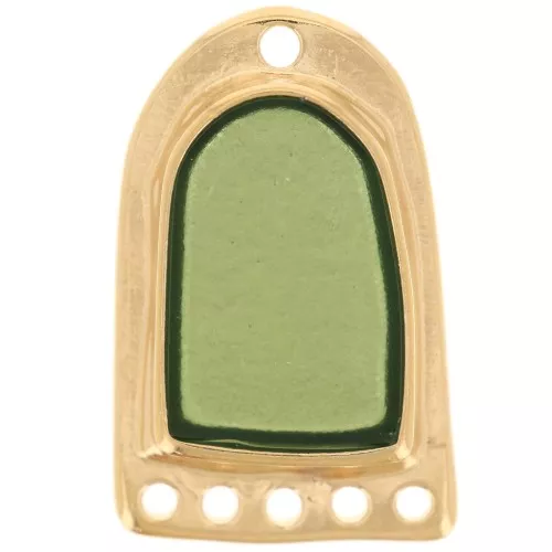 Pendentif chandelier 27x17 mm résine époxy effet vitrail - Doré à l'or fin - Vert