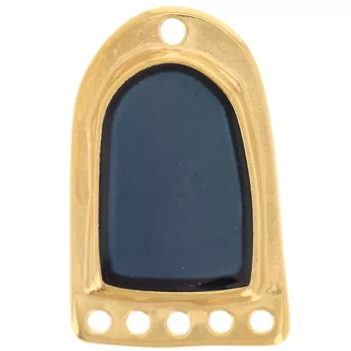 Pendentif chandelier 27x17 mm résine époxy effet vitrail - Doré à l'or fin - Bleu