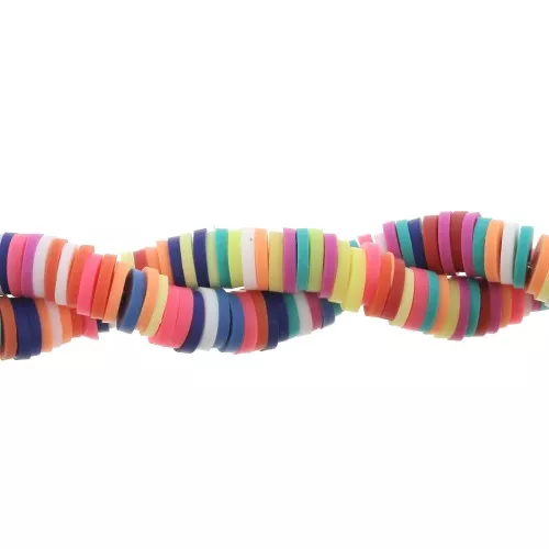 Perles Heishi rondelles en pâte polymère 6x1 mm Multicolore x 39 cm