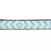 Lacet cuir Fleurs et feuilles 5 mm Argenté métallisé/Turquoise x30cm