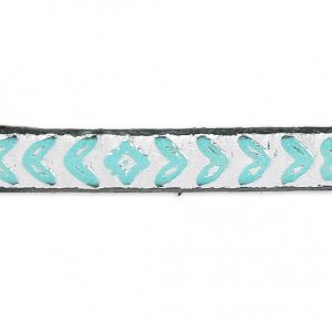 Lacet cuir Fleurs et feuilles 5 mm Argenté métallisé/Turquoise x30cm