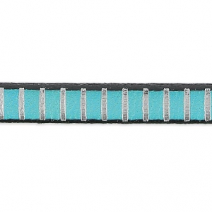 Lacet cuir à rayures 5 mm Turquoise/argenté x50cm