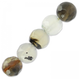 Perles Rondes facettées en agate teintée 6 mm Black/White Opal x15