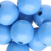 Grosses perles rondes en bois 15 mm - Bleu x15