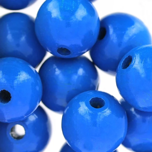 Grosses perles rondes en bois 15 mm - Bleu x15