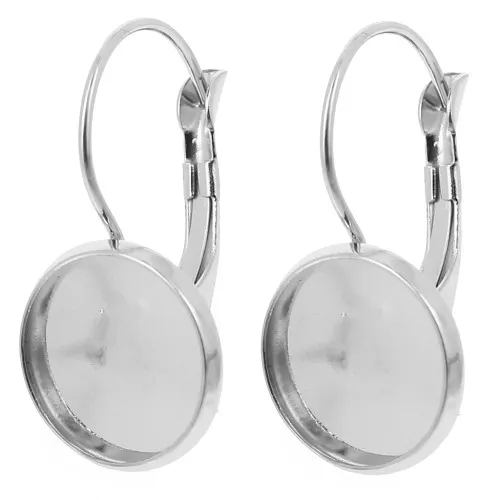 Boucles d'oreilles Dormeuses pour cabochon 12 mm - Acier inoxydable 304 x2