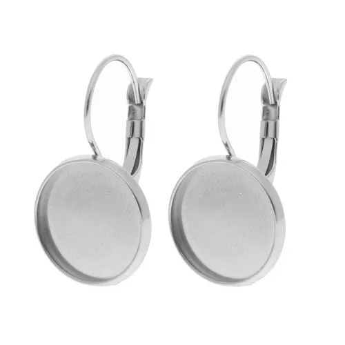 Boucles d'oreilles Dormeuses pour cabochon 14 mm - Acier Inoxydable 304 x2