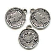 Breloques pièces 14 mm argenté vieilli x5|raw }}