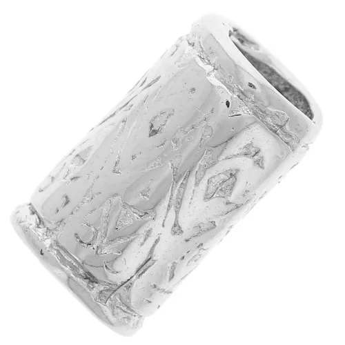 Perle tube gros trou texturée 14x8 mm - Rhodié x1