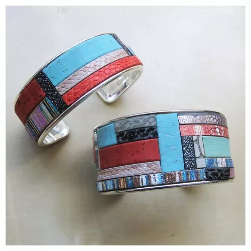 Bracelet en laiton avec rebord courbé 37 mm argenté x1