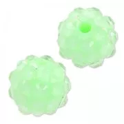Perles en résine strassées 12 mm Crystal/Chrysolite x5