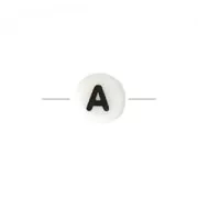 Perle lettre alphabet pour bracelets & bijoux en céramique 8 mm Noir/Blanc - A x1