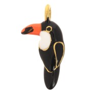 Breloque toucan 19x10 mm avec résine époxy - Acier inox 304L Doré - Noir - Orange|raw }}