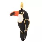 Breloque toucan 19x10 mm avec résine époxy - Acier inox 304L Doré - Noir - Orange