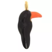 Breloque toucan 19x10 mm avec résine époxy - Acier inox 304L Doré - Noir - Orange