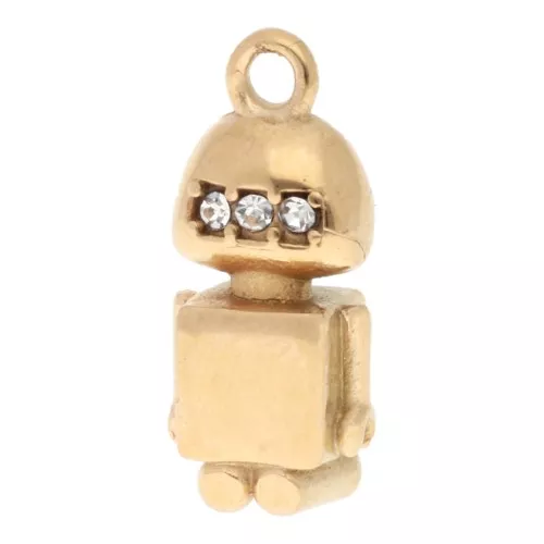 Breloque robot 19x8 mm avec strass - Acier inoxydable 304L Doré - Cristal x1