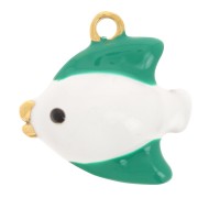 Breloque poisson 20x19mm avec résine époxy - Acier inox 304L Doré - Vert - Blanc