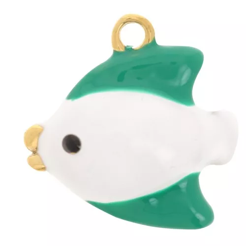 Breloque poisson 20x19mm avec résine époxy - Acier inox 304L Doré - Vert - Blanc