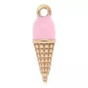 Breloque cornet de glace 17x5 mm résine époxy - Acier inox 304L Doré - Rose x1