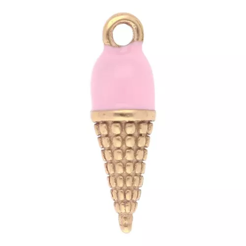 Breloque cornet de glace 17x5 mm résine époxy - Acier inox 304L Doré - Rose x1