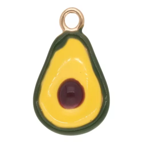 Breloque avocat 18x10.5mm avec résine époxy - Acier inoxydable 304L Doré - Vert x1