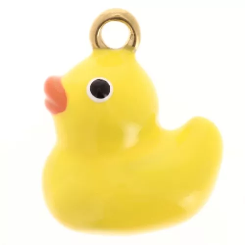 Breloque canard 19x10 mm avec résine époxy - Acier inoxydable 304L Doré - Jaune x1