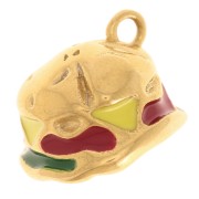 Breloque hamburger 18x17 mm résine époxy - Acier inox 304L Doré - Multicolore x1|raw }}