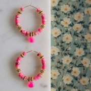 Perle rondelle 6x4 mm avec oxydes de Zirconium - Doré à l'or fin - Fuchsia x1