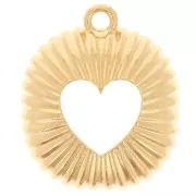 Pendentif carré bombé effet plissé 21.5x18 mm avec coeur ajouré - Doré à l'or fin