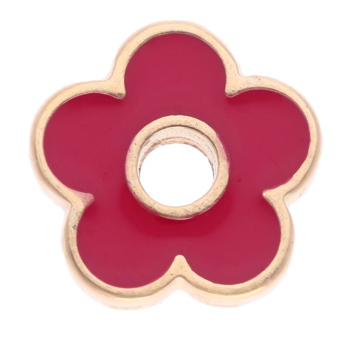 Pendentif fleur 11 mm avec résine epoxy - Doré à l'or fin - Rouge x1