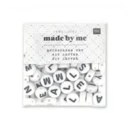 Assortiment de 165 perles plates - lettres alphabet - 7mm Blanc/Noir