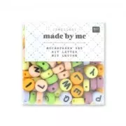 Assortiment de 165 perles plates - lettres alphabet - 7 mm Pastel
