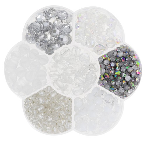 Assortiment de perles rocailles Preciosa avec boîte fleur - Crystal x1