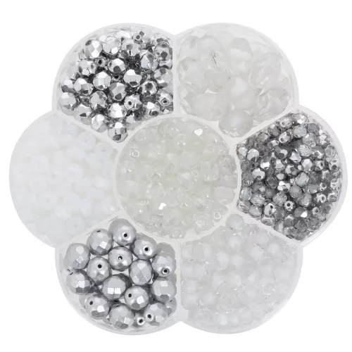 Assortiment de perles rocailles Preciosa avec boîte fleur - Crystal - Argenté x1
