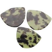 Pendentif géométrique en acétate 35x45 mm - Ecaille de tortue - Vert foncé - Noir