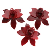 Pendentif fleur en relief 37x41 mm en acétate - Marbré Rouge - Noir x1