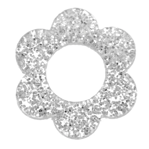 Pendentif fleur 14 mm en acrylique - Pailleté Argenté x1