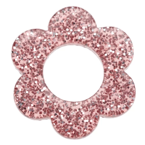 Pendentif fleur 14 mm en acrylique - Pailleté Vieux rose x1