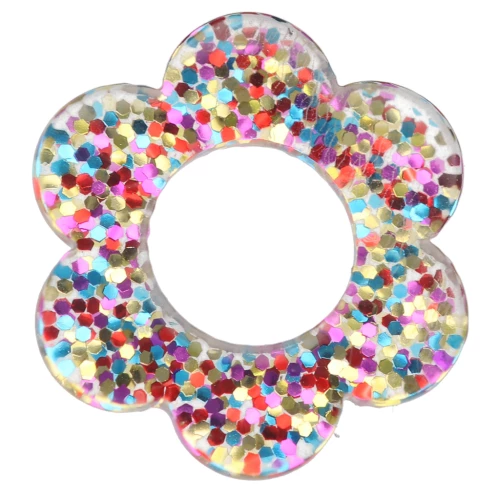 Pendentif fleur 14 mm en acrylique - Pailleté Multicolore x1