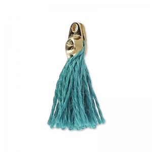 Pompon en coton 15 mm Bleu Canard - Doré à l'or fin x1