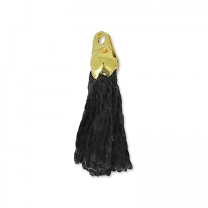 Pompon en coton 15 mm Noir - Doré à l'Or fin 24K x1