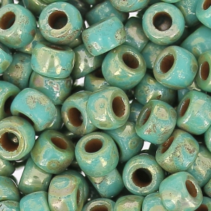 Perles de rocailles Matubo 7/0 - 3.5 mm Green Turquoise Picasso x10g