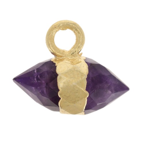 Breloque pointe facettée 9x10.5 mm pierre gemme - Amethyste - Doré à l'or fin
