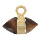 Breloque pointe facettée 9x10.5 mm pierre gemme - Oeil de tigre - Doré à l'or fin|raw }}