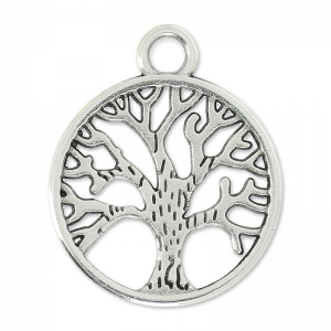 Pendentif arbre de vie 24 mm Placage Argent fin vieilli x1