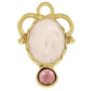 Breloque ovale 8x6 mm en Quartz rose et cabochon 3 mm Grenat - Doré à l'or fin x1