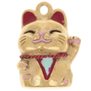 Breloque chat chance Maneki Neko 18x13 mm avec résine époxy - Acier inox 304 Doré
