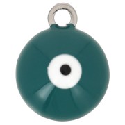 Breloque ronde 8 mm - motif oeil avec résine époxy - Acier inox 304 - Turquoise x1