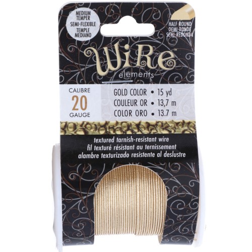 Fil de cuivre demi rond martelé 0.81mm semi dur - Doré anti-ternissement x13.7m